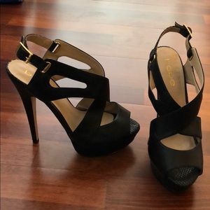 Bebe platform stiletto black snakeskin